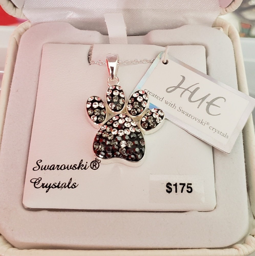 💥 Sterling Silver Crystal Paw Print Pendant Necklace